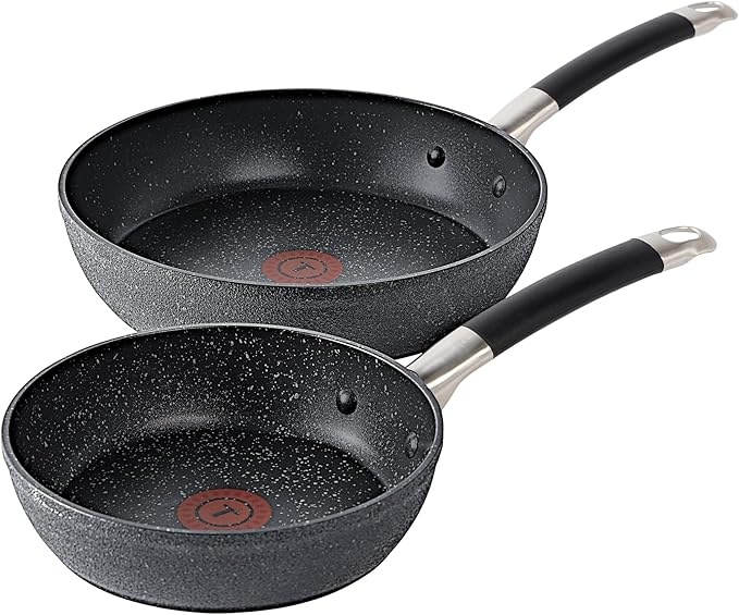 T-Fal Stone Force Platinum Non Stick Fry Pan Set 2 Piece, 8 inch and 10.5 inch, Oven Broiler Safe 400°F, Cooking Frying Pans, Kitchen Skillets, Pots and Pans Set Nonstick, Dishwasher Safe, Black