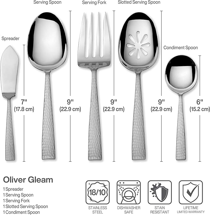 Mikasa, Oliver Gleam Flatware Service for 12, 65 Piece Set, 18/10 Stainless Steel, Silverware Set with Serving Utensils
