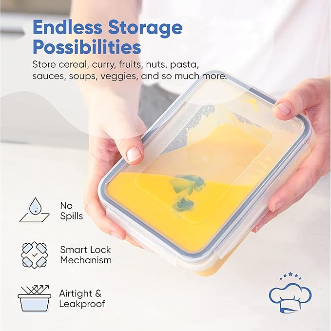 Chef's Path 28 Piece Airtight Food Storage Containers with Easy Snap Lids, 14 Containers and Lids, Stackable Kitchen and Pantry Canisters for Coffee, Meal Prep and Food Storage -Transparent