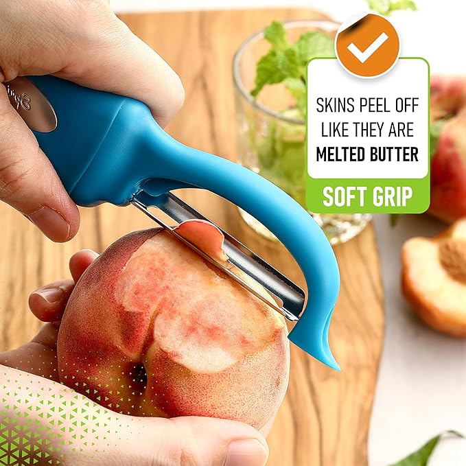 Spring Chef Premium Swivel Vegetable Peeler, Comfortable Handle and Ultra Sharp Stainless Steel Blades - Perfect Kitchen Peeler For Veggie, Fruit, Potato, Carrot, Apple - Teal