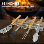 Pop Pop Gifts from Grandkids, Fathers Day Pop Pop Gifts Heavy Duty Wooden BBQ Grilling Accessories Kit for Backyard, Thick Stainless Steel Grill Utensils with Non-Slip Handle Tools in Portable Bag