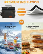 HOTOR Insulated Lunch Box for Men & Women - Leak-Proof Cooler Lunch Bag with 4 Pockets, Adjustable Strap, Ideal for Work, Picnic, Travel - Large, Black, 13.0"×7.9"×9.1"