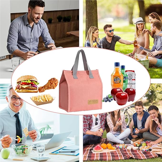 Lunch Bag for Women/Men,Waterproof Reusable Portable Lunch Tote,Lunch Box Bag.Thermal Cooler Bag Ideal for Work/Party/l/Travel/Picnic (Light Pink)