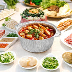 Frcctre 10 Pcs Disposable Aluminum Pot with LidS, Disposable 2 Liter Round Aluminum Foil Pan Food Container for Camping Vacation Trips Picnic Heating Cooking