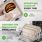 NutriChef 3‑Piece Non‑Toxic Cookie Sheets for Baking – Premium Carbon Steel Oven Tray Set with Blue Silicone Handles – Nonstick Baking Sheet Set for Cookies, Pastries & Oven‑Safe Cooking