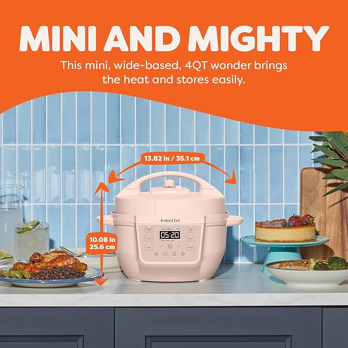 Instant Pot 4QT RIO Mini 7-in-1 Multi-Cooker, Pressure Cooker, Slow cook, Sauté, Steam, Rice Maker, Yogurt, & Warmer, Rosewater, 4 Quarts