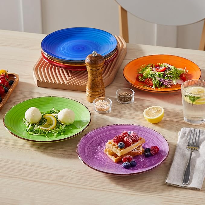 vancasso Bonita Salad Plates, 8.5 inch Colorful Small Dinner Plates Set, Ceramic Dessert Plate Serving Dishes set of 6, Microwave, Oven and Dishwasher Safe, Assorted Color