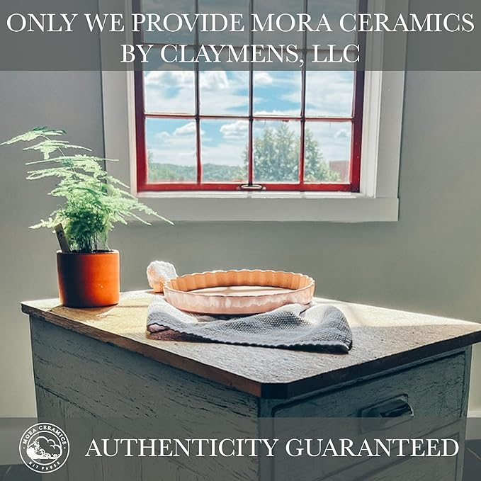 MORA Ceramic Tart Pan, 9.5 Inch Large Porcelain Baking Dish for Tarts, Quiche, Pie, Flan etc. Fluted Ruffled Edge, Oven, Microwave, Freezer, and Dishwasher safe - Great Gift For Bakers - Chai