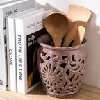 Farmhouse Kitchen Utensil Holder for Kitchen Counter, Ceramic Large Cooking Utensil Crock with Cork Mat, Decorative Rustic Utensil Organizer for Countertop, Spatula, Antique Purple