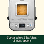 Cuisinart Bread Maker Machine, Stainless Steel Automatic Bread Machine with 12 Menu Options, 3 Loaf Sizes up to 2 Lb., 3 Crust Colors, Removable Nonstick Baking Pan & Kneading Paddle, CBK-110NAS