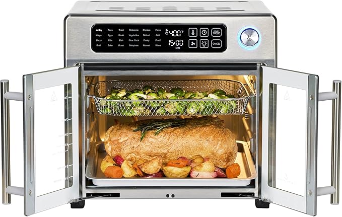 Emeril Lagasse Extra Large French Door Air Fryer Toaster Oven Combo, 24 Cooking Functions and Digital Controls, 7 Accessories Included, Stainless Steel Finish, 26QT Capacity