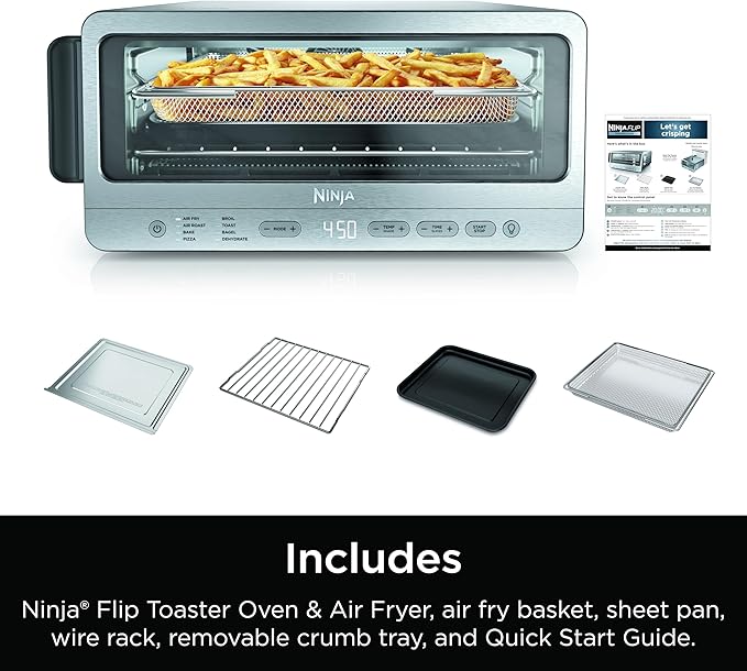 Ninja Flip Toaster Oven&Air Fryer, 8-in-1 Functionality, Flip Up&Away Capability for Storage Space, LargeCapacity, Air Fry Basket, SheetPan, Wire Rack&Removable Crumb Tray, Stainless,1800 watts, SP151