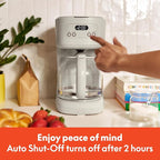 BELLA 12 Cup Programmable Coffee Marker, Reusable Dishwasher Safe Accessories, Easy LCD diaply, Auto Shutoff, 900 watt, Oatmilk