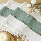 FEXIA Sage Green Table Runner 36 Inches Long with Tassels Boho Macrame Farmhouse Table Runners for Home Decor Party Bohemian Rustic Bridal Shower Dining Decorations(12x36 Inches)