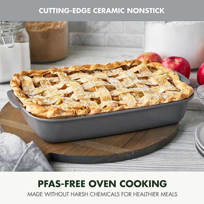 GreenPan Premiere Ovenware Healthy Ceramic Nonstick 13" x 9" Rectangular Baking Pan, Cast Aluminum Bakeware, Warp-Free, Oven and Broiler safe to 600F,Dishwasher Safe, PFAS-Free, Gray