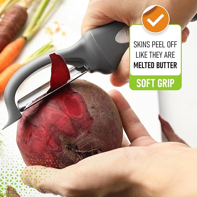 Spring Chef Premium Swivel Vegetable Peeler, Comfortable Handle and Ultra Sharp Stainless Steel Blades - Perfect Kitchen Peeler For Veggie, Fruit, Potato, Carrot, Apple - Gray
