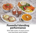 Hamilton Beach MultiBlend Smoothie Blender with 4 Shatterproof BPA Free Jars and Lids; Large 32oz Jar, 8oz Grinder for Nuts & Spices, and 2 Portable Travel Cups, 650 Watts, Black and Stainless (52400)
