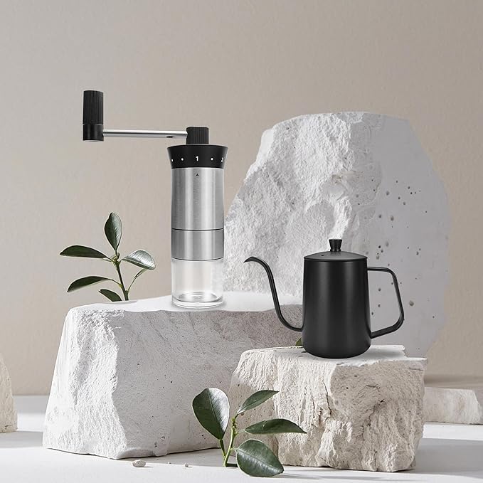 SuperCook Hand Drip Pour Over Coffee Set, All in One Includes Gooseneck Kettle, V60 Glass Dripper, Paper Filter, Cups, Manual Grinder, Scale, Ideal for Anniversary Birthday Gift