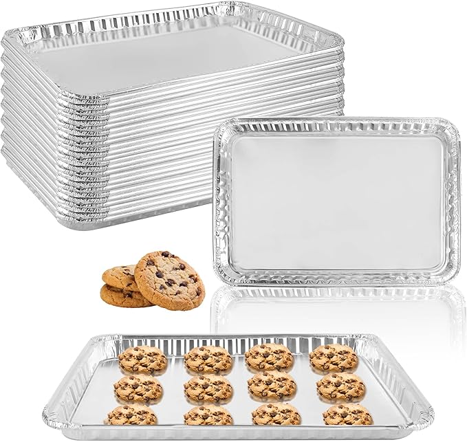 24 Pack 16 x 11 inch Aluminum Disposable Cookie Sheets for Baking and Roasting Disposable Aluminum Foil Grilling Pans for Brownie Tins,Cooking Thin, Cakes