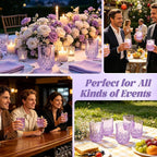 12 Pack Plastic Stemless Wine Glasses,12oz Unbreakable Vintage Elegant Drinking Glass Set,Reusable Fancy Cocktail Cups for Party, Wedding, and Bulk Events (12, 12oz-Purple)