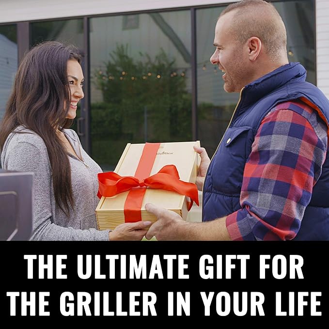 Grillaholics Premium BBQ Grill Tools – The Ultimate Grilling Gift for Dad - Luxury 4-Piece Barbecue Utensils Grill Set with Wooden Gift Box