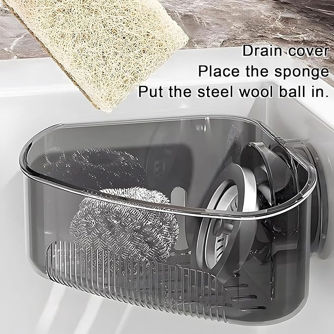 2PCS Sink Organizer Rack for Kitchen for Sponges, Scrubbers, Sink Corner Drain Box,with Adhesive Suction Cup Mount(Black)