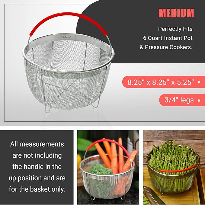 Original Salbree Steamer Basket for 6 qt quart Instant Pot Accessories, Stainless Steel Strainer and Insert fits IP Insta Pots, Instapot, Other Pressure Cookers, with Silicone Handle [3qt 8qt avail]
