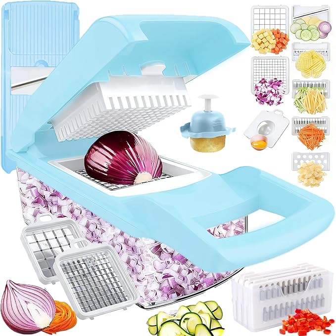 Pro-Series 16-in-1 Vegetable Chopper, Dewpeton Mandoline Slicer, Veggie Chopper, Food Chopper with Container, Vegetable Cutter Chopper & Spiralizer for Onion Salad (Home Essential Gadget & Kitchen)