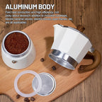 4-in-1 Moka Pot Espresso Set with Electric Stove 3 Cup Aluminum Stovetop Coffee Maker Percolator Italian Classic Mocha Coffee Machine with Powder Dispenser Filter Paper Portable Camping White