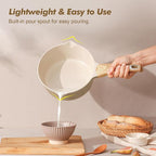 SENSARTE Ceramic Nonstick Sauce Pan with Lid, 2.5 Quart Saucepan with Double Spout, Large Cooking Pot, Non toxic Kitchen Sauce Pot, Non stick Saucier Pan, Induction Cookware, PFOA PTFE PFAS Free