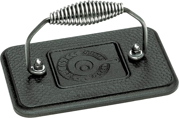 Lodge Pre-Seasoned Cast Iron Grill Press with Cool-Grip Spiral Handle, 4.5 inch X 6.75 inch, Black