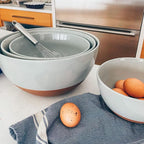 Mora Ceramic Large Mixing Bowls - Set of 2 Nesting Bowls for Cooking, Serving, Popcorn, Salad etc - Microwavable Kitchen Stoneware, Oven, Microwave and Dishwasher Safe - Extra Big 5.5 & 3.6 Qt - Grey