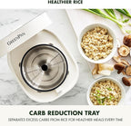 GreenPan Rice Cooker, 8 Cups Cooked (4 Uncooked), Low-Carb & Soup Mode,10 ONE-TOUCH Cooking Presets, PFAS-Free Ceramic Steamer Basket, Fuzzy Logic, Auto Keep Warm, Oats, 24HR Delay Timer, Cream