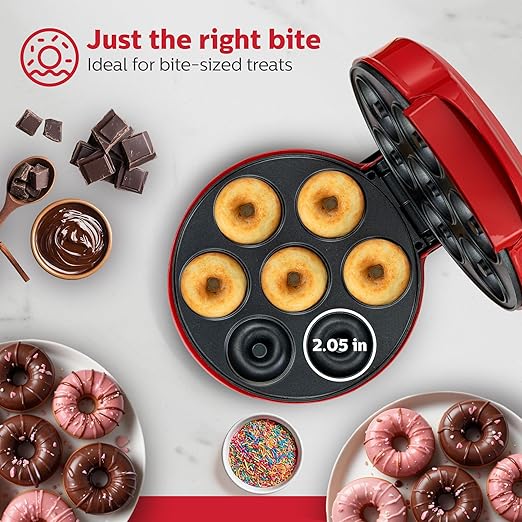 7-Count Mini Donut Maker – Makes 7 Donuts in Minutes, Non-Stick Plates, Compact Upright Storage, Easy to Use & Clean – Fun Baking Appliance for Kids, Adults, and Breakfast Treats