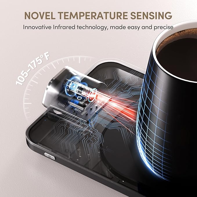 2Pcs Heated Coffee Mug Warmer & Mug Set - Heated Mug Warmer Plate with Auto Shut Off, 1°F Precise Electric Coffee Warmer Plate for Desk, Cool Valentine's Day Gift for Couple Women and Men