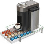 DecoBrothers Crystal Tempered Glass Vertuo Pod Holder Drawer, 28 Large or 56 Small Nespresso Capsule Organizer, White