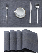 Leetaltree Denim Blue Placemats Set of 4 - Heat Resistant Non-Slip Place mats for Dining Table, Washable Durable PVC Vinyl Woven Table Mats（Denim Blue, 4）