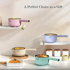 Dezin Hot Pot Electric, 2L Non-Stick Sauté Pan, Rapid Noodles Cooker, Mini Portable Pot for Steak, Egg, Fried Rice, Ramen, Oatmeal, Soup with Power Adjustment & Spatula, College Dorm Room Essential