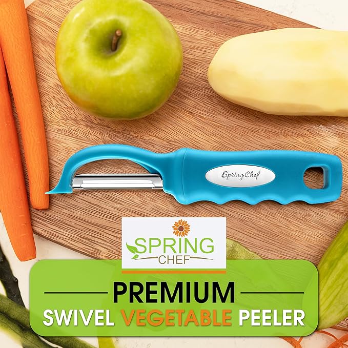 Spring Chef Stainless Steel Swivel Potato Peelers for Kitchen, Dishwasher Safe Veggie Peeler for Kitchen with Soft Grip Handle & Sharp Blades, Great for Vegetable, Apple, Carrot - Set of 2 - Teal