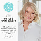 Martha Stewart Electric Coffee & Spice Grinder, Dual 2.5oz Removable Bowls, Storage Lids, Stainless Steel Blades, One Touch Pulse Control, 2-in-1 Compact, Beans & Spices, Herbs & Nuts, Honeydew Green