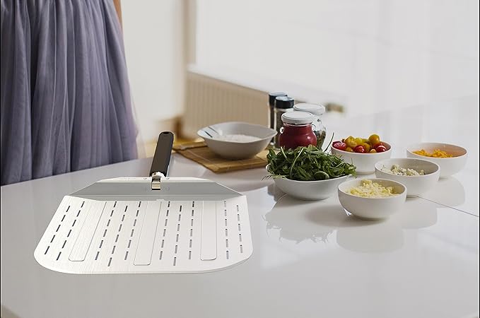 Pizza Peel 12 inch with Long Foldable Handle – Aluminum Pizza Paddle – Pizza Spatula or Pizza Turning Peel – Pizza Oven Accessories – For Baking Dough, Bread and Pastry, NNU-PP-12-PRO