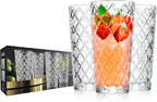 Glaver's Drinking Glasses Set of 4. Tall Highball Glasses. 14oz. Textured Diamond Cut Elegant Drinking Glass Cups- Kitchen Glassware for Water, Iced Tea, Juice, Cocktail.