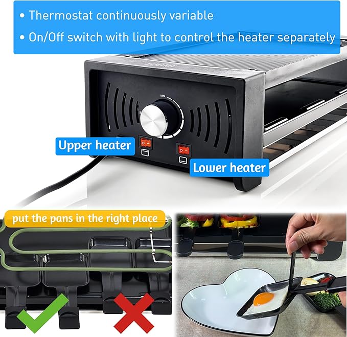 TAMARIT Raclette Party Grill Portable Indoor Electric Korean BBQ Grill 2 in 1 Raclette Table Griddle with Nonstick Coating Plate 4 Pizza Pans 8 Cheese Trays Upper and Lower Heater, PFAS-No