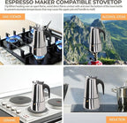 9 Cup 450ml Moka Pot Stainless Steel Espresso Coffee Maker Stovetop Coffeemaker Italian Classic Style Brewing Greca Cafe Mocha Machine for Cafeteras Lover Camping Travel and Home Use 15oz