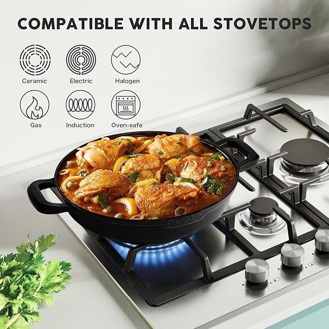 Non-Stick Frying Pan/Skillet 11", 3QT Tagine Pan,Cast Aluminum Pans with Lid, Stove/Oven-to-Table Cookware, Dishwasher Safe& Compatible with All Stovetops（Black）