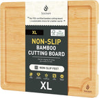 Extra Large Bamboo Board Charcuterie Non Slip Feet Over Sink Wooden Cutting Chopping Board Butcher Block Nice Solid Thick Juice Groove Big Xl XXl xlarge Hardwood Kitchen Counter Organic Meat BBQ Kit