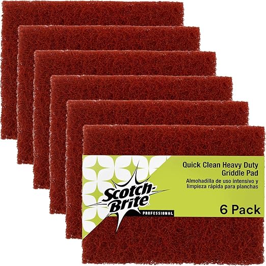 3M Scotch-Brite Griddle Cleaning, Quick Clean Heavy Duty Scour Pad, 4 in x 5.25 in, 6 Pads/Pack, For Baked On Food and Cooking Oils, Use on Hot or Cool Griddle
