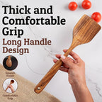 PriorityChef Wooden Spoons for Cooking, Premium 6pc Teak Wood Utensil Set with Hanging Hooks, Utensil Holder and Spoon Rest