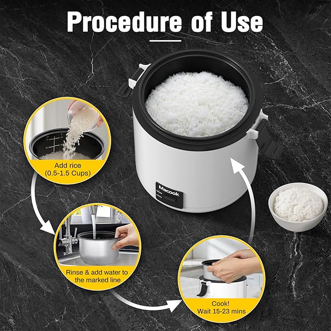 Mini Rice Cooker 1-1.5 Cups Uncooked(3 Cups Cooked), Rice Cooker Small with Bento Box, Removable Nonstick Pot, One Touch&Keep Warm Function, Portable Cooker for Soup Grain Oatmeal Veggie, Black