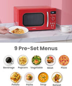 COMFEE' Retro Small Microwave Oven With Compact Size, 9 Preset Menus, Position-Memory Turntable, Mute Function, Countertop, Perfect For Small Spaces, 0.7 Cu Ft/700W, Red, AM720C2RA-R